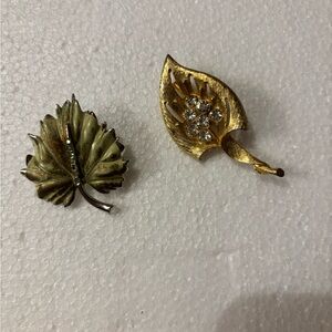 Vintage Set of 2 Brooches 

BSK Painted Green Leaf 

Textured Gold Leaf 

$8